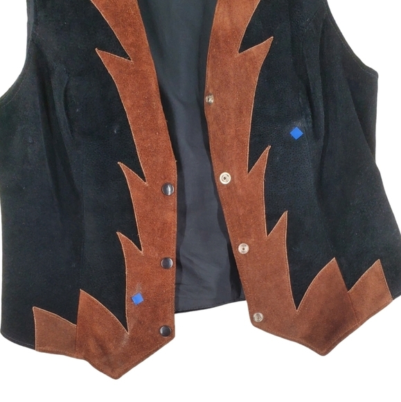 Vtg Ben Kalton Leather Suede Vest Ws L Black Brown Snap Up Western Cowgirl Biker - Picture 6 of 14